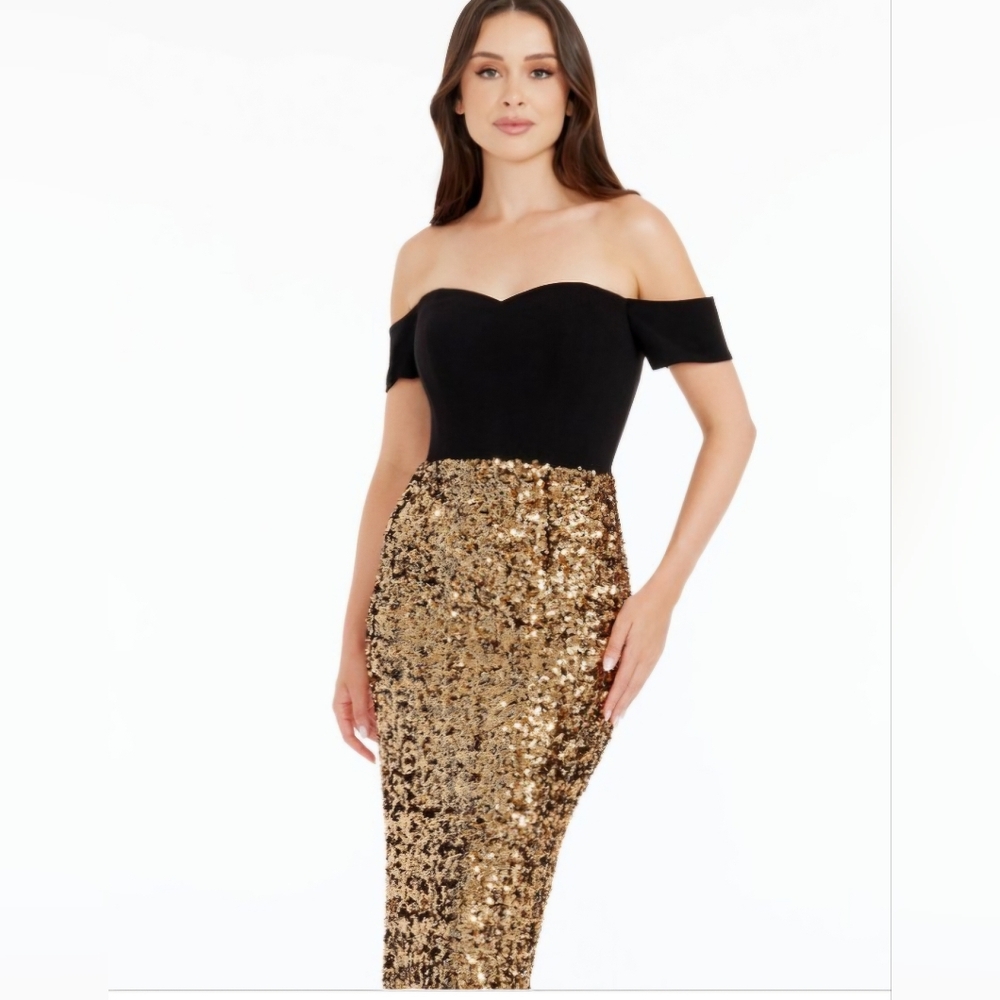 Dress the Population Women's Bailey Sequined-Skirt Dress - Gold-black